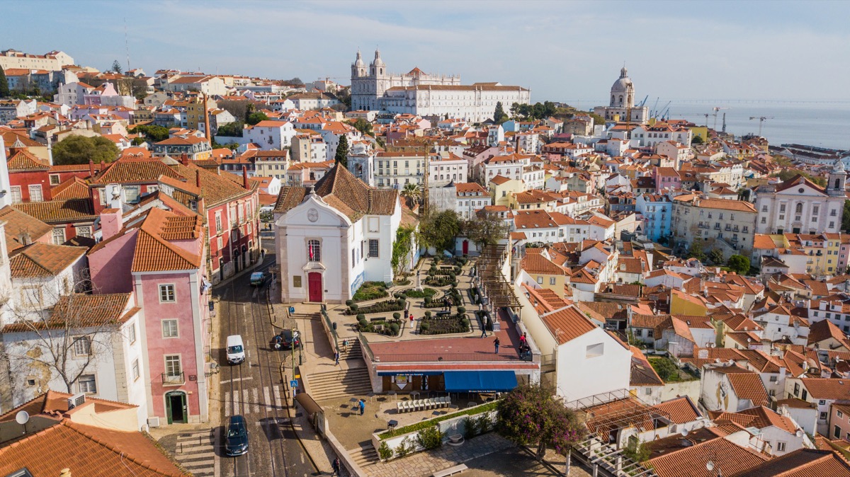 View over the Alfama old town with terracotta rooftops